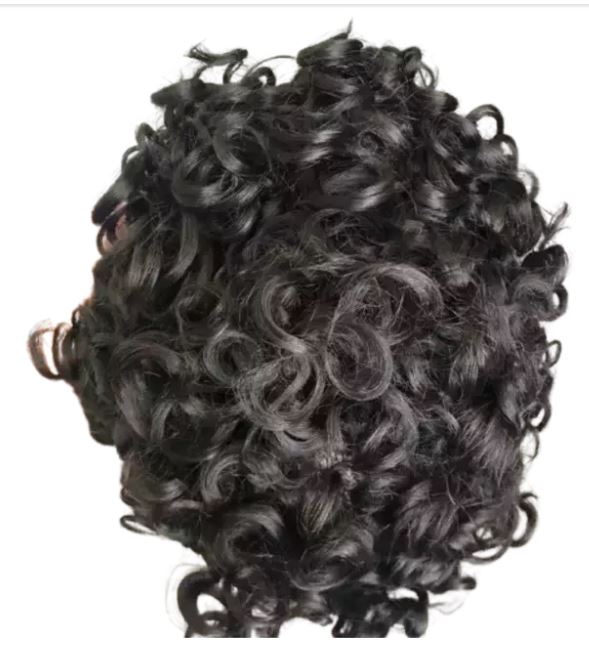 Prótesis Capilar de Cabello Rizado, SkinFlex Micropiel + Front Lace, Negro #1B